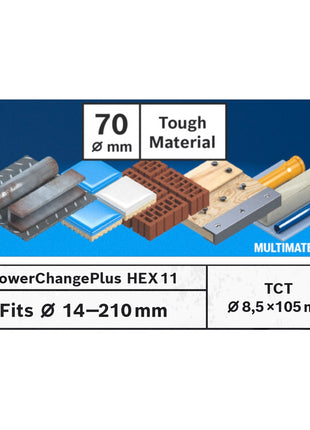 Bosch EXPERT Tough Material Lochsägen Starter Set 70 x 60 mm Carbide ( 2608900434 ) Universal + Power Change Adapter ( 2608900526 )