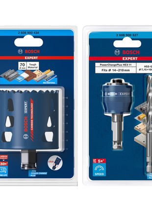 Bosch EXPERT Tough Material Lochsägen Starter Set 70 x 60 mm Carbide ( 2608900434 ) Universal + Power Change Adapter ( 2608900527 )