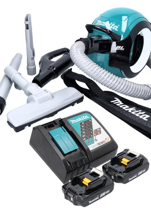 Aspirateur à batterie Makita DCL 501 RA 18 V sans balais + 2x batteries 2,0 Ah + chargeur + accessoires