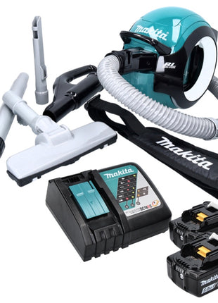 Aspirador de batería Makita DCL 501 RT 18 V sin escobillas + 2x baterías 5,0 Ah + cargador + accesorios