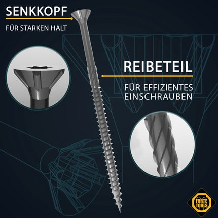 FORTE Tools Universal Holzschraube 5,0 x 100 mm T25 100 Stk. ( 000040113878 ) silber verzinkt Torx Senkkopf Teilgewinde