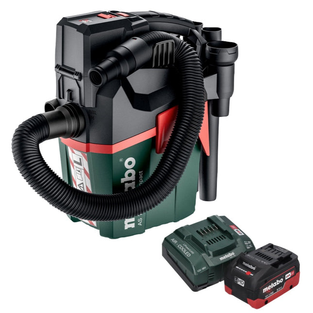 Metabo AS 18 L PC Aspirapolvere compatto a batteria 18 V 6 l IPX4 classe di polvere L wet and dry + 1x batteria ricaricabile 8,0 Ah + caricabatterie