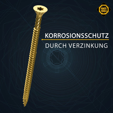 FORTE Tools Universal Holzschraube 4,0 x 30 mm T20 800 Stk. ( 4x 000051399473 ) gelb verzinkt Torx Senkkopf Vollgewinde