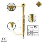 FORTE Tools Universal Holzschraube 4,5 x 80 mm T20 800 Stk. ( 4x 000051399482 ) gelb verzinkt Torx Senkkopf Teilgewinde