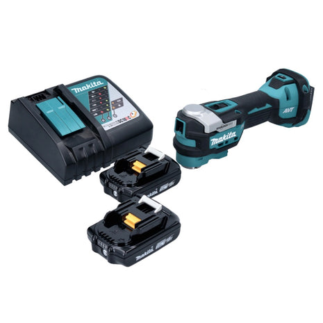 Utensile multifunzione a batteria Makita DTM 52 RA 18 V Starlock Max Brushless + 2x batteria ricaricabile 2,0 Ah + caricabatterie