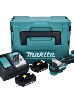 Herramienta multifuncional a batería Makita DTM 52 RAJ 18 V Starlock Max Brushless + 2x batería 2.0 Ah + cargador + Makpac