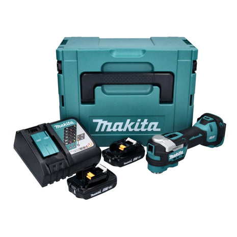 Akumulatorowe narzędzie wielofunkcyjne Makita DTM 52 RAJ 18 V Starlock Max Brushless + 2x akumulator 2,0 Ah + ładowarka + Makpac