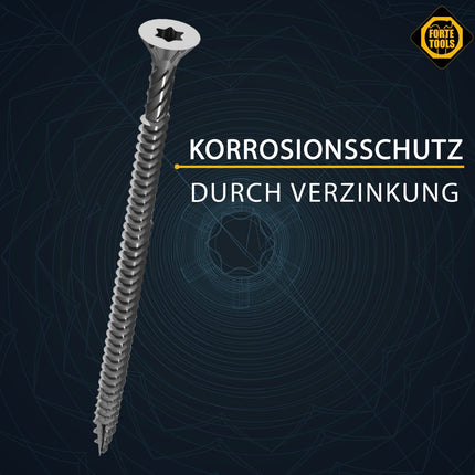 FORTE Tools Universal Holzschraube 3,0 x 30 mm T10 2000 Stk. ( 4x 000040113859 ) silber verzinkt Torx Senkkopf Vollgewinde - Toolbrothers