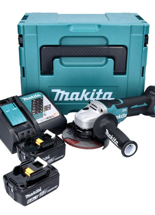 Meuleuse d'angle sur batterie Makita DGA 515 RGJ 18 V 125 mm sans balais + 2x batteries 6,0 Ah + chargeur + Makpac