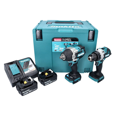 Makita DLX 2453 TJ Kit combi batterie Charpente DDF 486 Perceuse-visseuse sans fil + DTW 700 Visseuse à choc + 2x batterie 5,0 Ah + chargeur + Makpac