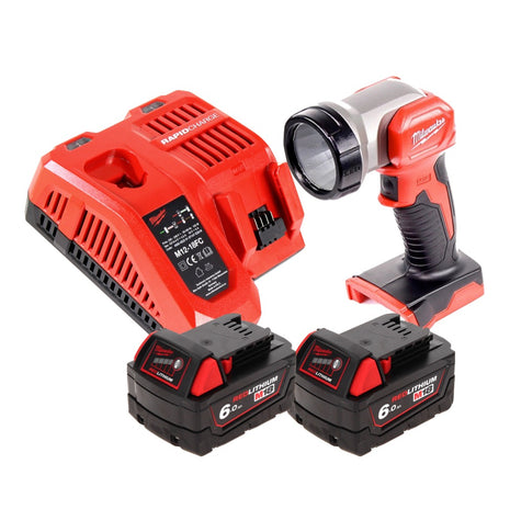 Luz de batería Milwaukee M18 TLED LED + 2x baterías 6.0 Ah + cargador