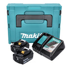 Kit de fuente de alimentación Makita 18 V (197952-5) con 2x batería BL 1830 B 3,0 Ah + cargador DC 18 RC + Makpac