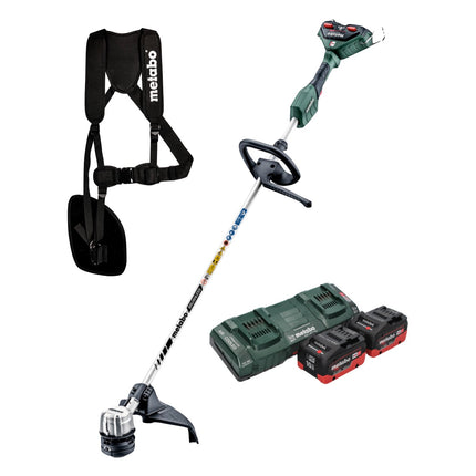 Desbrozadora de batería Metabo FSD 36-18 LTX BL 40 36 V (2x 18 V) mango redondo sin escobillas + 2x batería 10,0 Ah + cargador doble + correa trasera