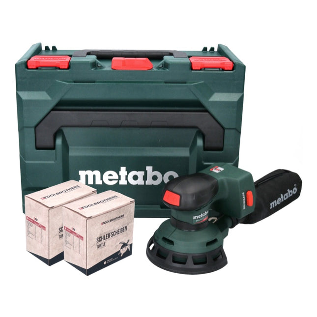 Metabo SXA 18 LTX 125 BL Levigatrice eccentrica a batteria 125mm 18V Brushless + 2x set di levigatura Toolbrothers TURTLE + set metaBOX - senza batteria, senza caricabatterie (600146840)