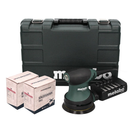 Lijadora excéntrica Metabo FSX 200 Intec 240 W 125 mm + 2x Juego de lijado TURTLE Toolbrothers + estuche