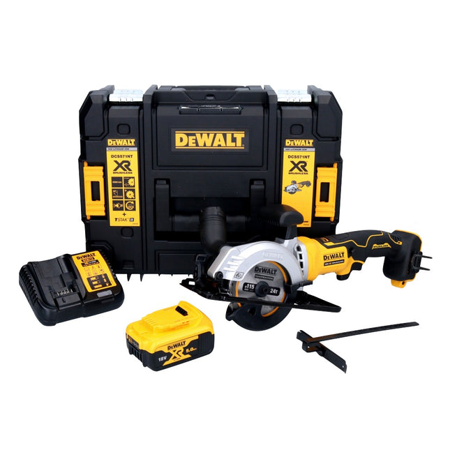 DeWalt DCS 571 P1 cordless circular saw 18 V 115 mm brushless + 1x battery 5.0 Ah + charger + TSTAK
