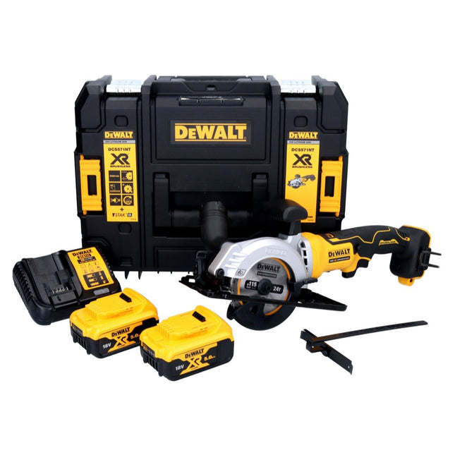 DeWalt DCS 571 P2 Cordless circular saw 18 V 115 mm brushless + 2x battery 5.0 Ah + charger + TSTAK