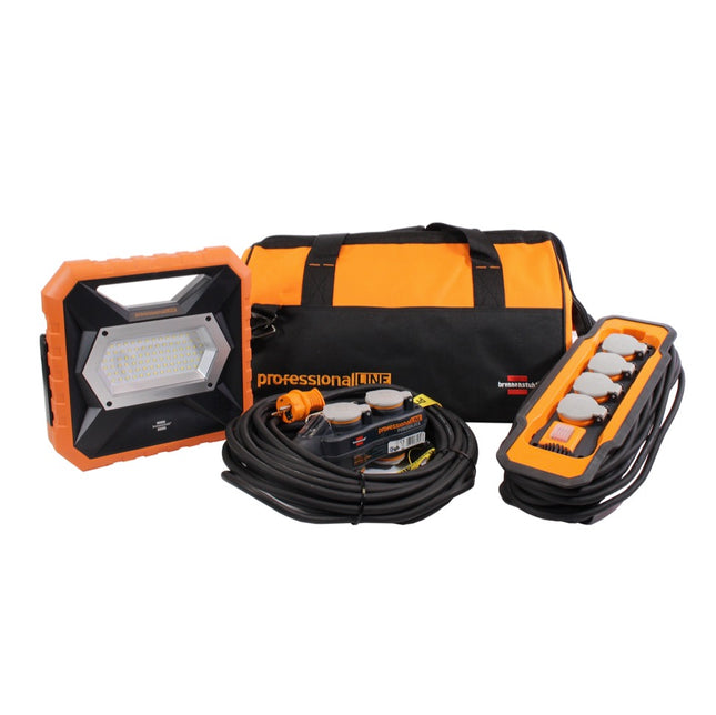 Brennenstuhl professionalLINE Industriemontage Set Mobiler Akku LED Strahler X 4000 MA + Powerblock mit Verlängerungskabel + Steckdosenblock mit Schalter + Tasche ( 9171990000 ) - Toolbrothers
