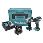 Makita DLX 2452 TJ kit combiné batterie voiture clé à chocs avec batterie DTW 300 + perceuse sans fil DDF 485 + 2x batterie 5,0 Ah + chargeur + Makpac