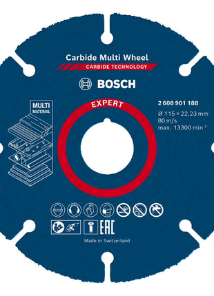 Disco de corte Bosch EXPERT Carbide Multi Wheel 115 x 22,23 mm 1 pieza (2608901188) Tecnología de carburo