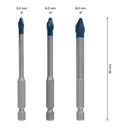 Zestaw wierteł Bosch EXPERT HardCeramic HEX-9 5,0 - 8,0 x 90 mm 3 sztuki ( 2608900595 ) Technologia węglikowa