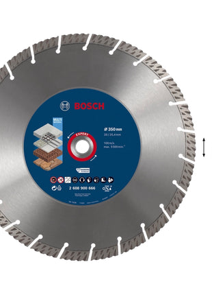 Bosch Expert MultiMaterial Disque à tronçonner diamanté, 350 x 3,3 x 25,40 mm, Diamond Technology -  pour scies sur table / scies à essence (2608900666)