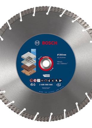 Bosch Expert MultiMaterial Disque à tronçonner diamanté, 350 x 3,3 x 25,40 mm, Diamond Technology -  pour scies sur table / scies à essence (2608900666)