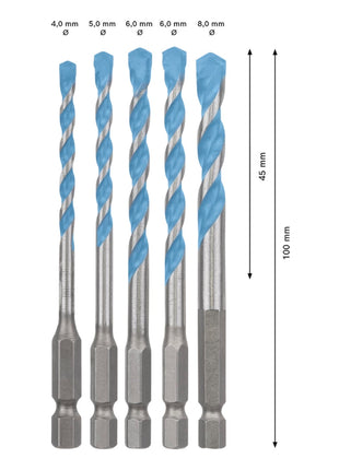 Bosch Expert HEX-9 Multi Construction Bohrer Set 5 tlg. ( 2608900585 ) 4 / 5 / 6 / 6 / 8 mm Centering Geometry - Toolbrothers