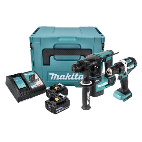 Kit combinado de batería Makita DLX 2271 TJ Taladro a batería DDF 484 + taladro percutor a batería DHR 171 + 2x batería 5.0 Ah + cargador + Makpac