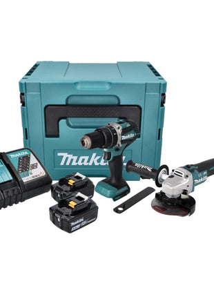 Makita DLX 2272 TJ Akku Combo Kit DGA 513 Akku Winkelschleifer + DHP 484 Akku Schlagbohrschrauber + 2x Akku 5,0 Ah + Ladegerät + Makpac