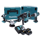 Makita DLX 4104 TJ1 Akku Combo Kit DGA 513 Winkelschleifer + DHP 481 Schlagbohrschrauber + DHR 243 Bohrhammer + DTD 153 Schlagschrauber + 3x Akku 5,0 Ah + Ladegerät  + 2x Makpac