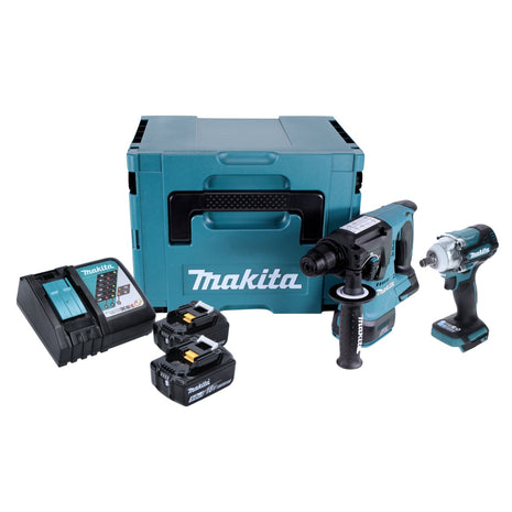 Kit combinado de batería Makita DLX 2372 TJ Taladro percutor a batería DHR 242 + llave de impacto a batería DTW 300 + 2x batería 5.0 Ah + cargador + Makpac