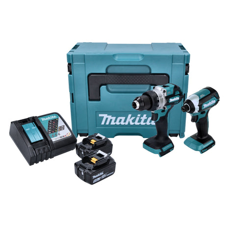 Kit combiné batterie Makita DLX 2432 TJ Perceuse sur batterie DDF 486 + clé à chocs sur batterie DTD 153 + 2x batterie 5,0 Ah + chargeur + Makpac