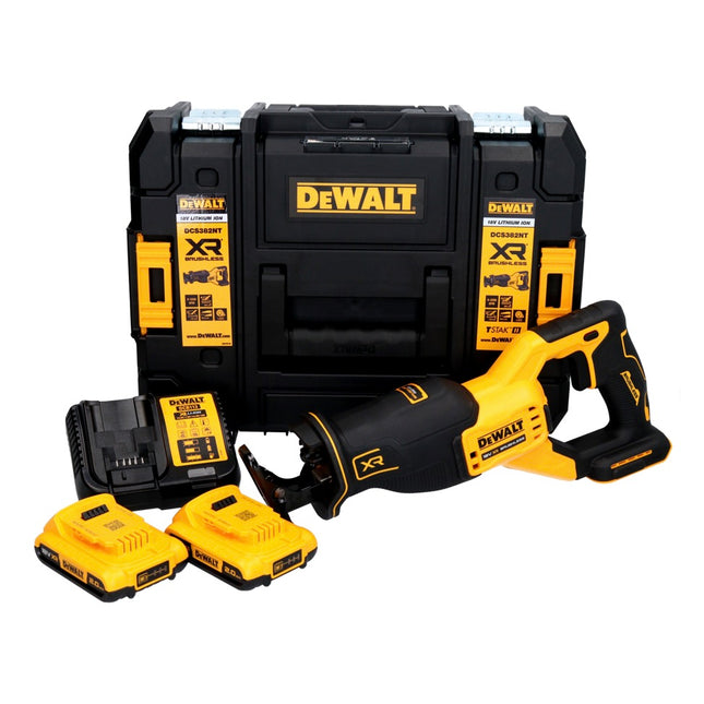 DeWalt DCS 382 D2T Akku Reciprosäge Säbelsäge 18 V Brushless + 2x Akku 2,0 Ah + Ladegerät + TSTAK