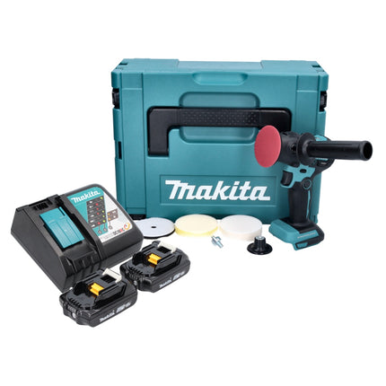 Makita DPV 300 RAJ lucidatrice a batteria 18 V 50 / 80 mm senza spazzole + 2x batteria ricaricabile 2,0 Ah + caricabatterie + Makpac