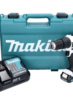 Makita HP 333 DSAW Akku Schlagbohrschrauber 12 V 30 Nm Weiß + 1x Akku 2,0 Ah + Ladegerät + Koffer