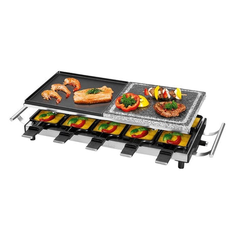 ProfiCook PC-RG 1144 Raclette Grill 2 en 1 parrilla natural de piedra reversible placa de fundición 1700 W para hasta 10 personas (501144)