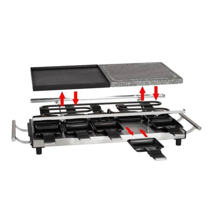 ProfiCook PC-RG 1144 Raclette Grill 2 en 1 parrilla natural de piedra reversible placa de fundición 1700 W para hasta 10 personas (501144)