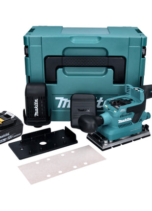 Makita DBO 380 T1J Ponceuse orbitale sur batterie 18 V 93 x 185 mm sans balais + 1x batterie 5,0 Ah + Makpac - sans chargeur