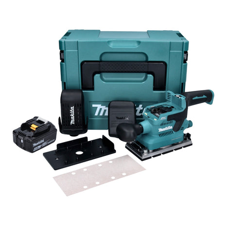 Makita DBO 380 G1J Ponceuse orbitale sur batterie 18 V 93 x 185 mm sans balais + 1x batterie 6,0 Ah + Makpac - sans chargeur