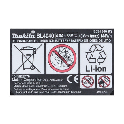 Kit di alimentazione Makita 40 V max. ( 191L77-9 ) con 2x batteria BL 4040 4,0 Ah + caricatore rapido DC 40 RA XGT LXT