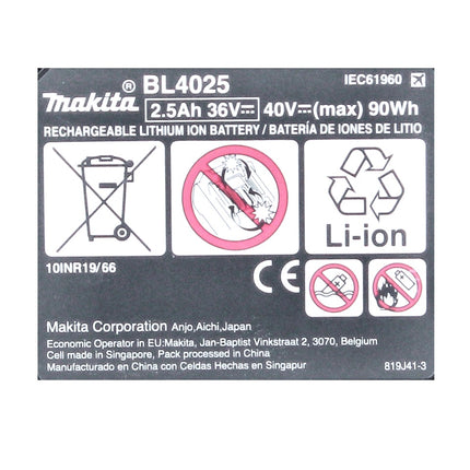 Kit di alimentazione Makita 40 V max. ( 191L76-1 ) con 2x batteria BL 4025 2,5 Ah + caricatore rapido DC 40 RA XGT LXT