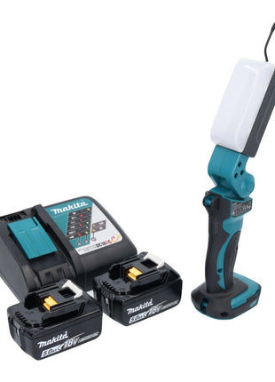 Makita DML 801 RT X Lámpara LED de trabajo con batería 18 V 240 lm + difusor + 2x baterías 5,0 Ah + cargador