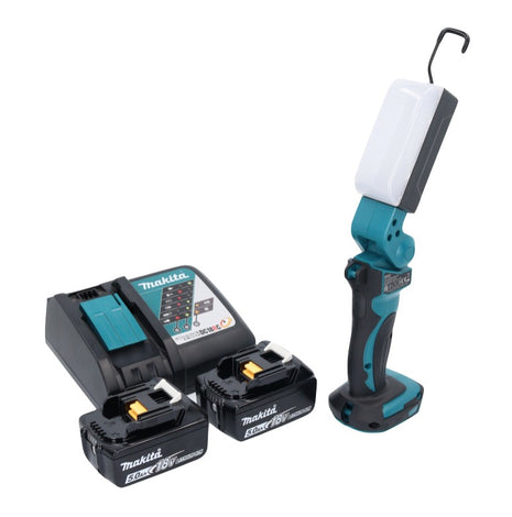 Makita DML 801 RT X Lámpara LED de trabajo con batería 18 V 240 lm + difusor + 2x baterías 5,0 Ah + cargador