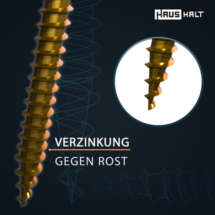 HausHalt Universal Wood Screw 5.0x60mm - PZ2 - Yellow zinc plated - Phillips Pozidriv - Countersunk head - Full thread - 500 pcs. (2x 000051371202)