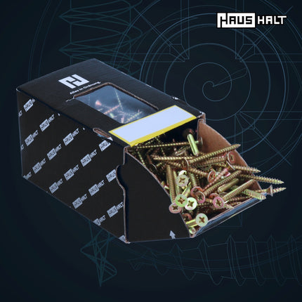 HausHalt Universal Wood Screw 5.0x60mm - PZ2 - Yellow zinc plated - Phillips Pozidriv - Countersunk head - Full thread - 500 pcs. (2x 000051371202)