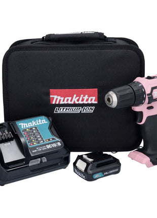 Makita DF 333 DSAP1 perceuse-visseuse sans fil 12 V 30 Nm rose + 1x batterie 2,0 Ah + chargeur + sac