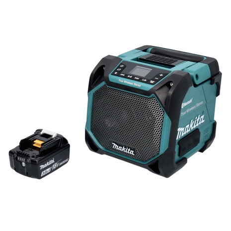 Makita DMR 203 F1 Haut-parleur sans fil Bluetooth 12 V 18 V IP64 + 1x Batterie 3,0 Ah - sans chargeur