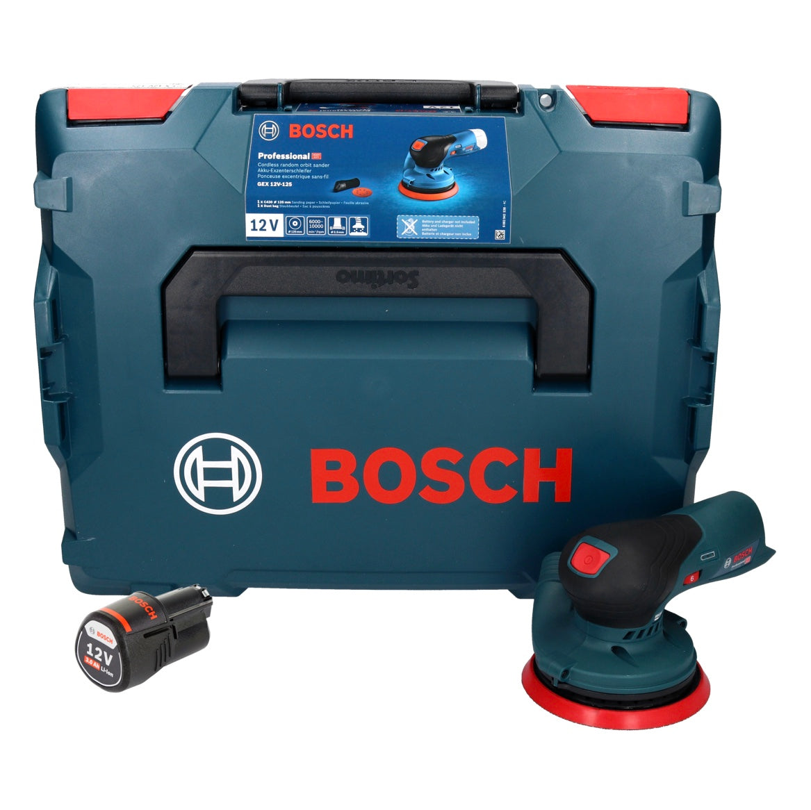 Bosch GEX 12V-125 Professional Akku Exzenterschleifer 12 V 125 mm Brushless + 1x Akku 3,0 Ah + L-Boxx - ohne Ladegerät