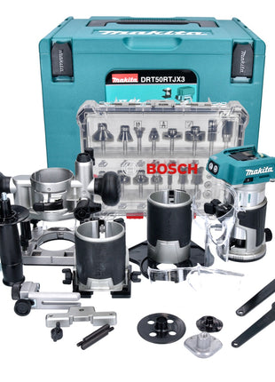 Makita DRT 50 ZJX3 Akku Multifunktionsfräse 18 V Brushless + Fräsmodule + 15 tlg. Fräser Set + Makpac - ohne Akku, ohne Ladegerät